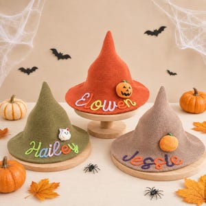 Personalized Witch Hat, Pumpkin Patch Fall Photo Hat, Kids Wizard Hat, Autumn Family Halloween Headwear