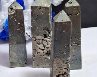 Raw Pyrite Crystal Tower Specimen, Metallic Iron Pyrite Wand, Healing Mineral Decor