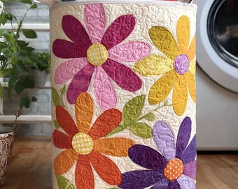 Kosz na pranie Heirloom Blooms, pikowany, elegancki pojemnik do przechowywania kwiatów, prezent dla miłośników kwiatów