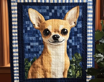 Personalized Chihuahua Quilted Blanket, Dog Themed Throw Blanket, Pet Lover Gift Ideas