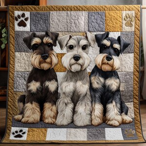 Personalized Schnauzer Dog Quilt Blanket, Cute Patchwork Dog Blanket Decor, Gift For Dog Lovers
