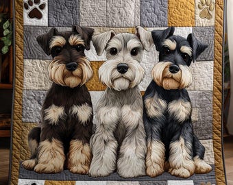 Personalized Schnauzer Quilt, Patchwork Dog Blanket Decor, Gift For Dog Lovers