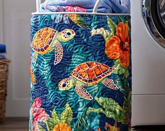 Pikowany kosz na pranie Turtle Serenity, spokojny i cichy pojemnik do przechowywania, prezent dla miłośników żółwi