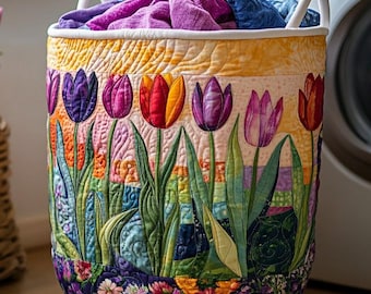 Kosz na pranie pikowany Petal Fields, pojemnik do przechowywania kwiatów, prezent dla miłośników kwiatów