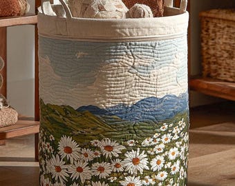 Kosz na pranie Light Over The Hills z pikowaniem, malowniczy pojemnik do przechowywania, prezent dla miłośników przyrody