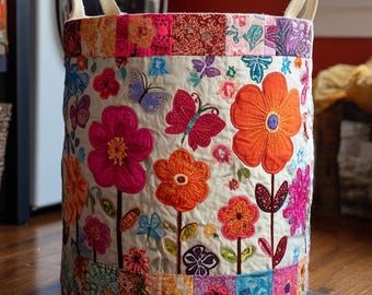 Pikowany kosz na pranie Garden Charm, pojemnik do przechowywania kwiatów, prezent dla miłośników ogrodów