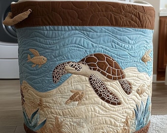 Kosz na pranie Little Lagoon Quilted, tropikalny pojemnik do przechowywania, prezent dla miłośników plaży