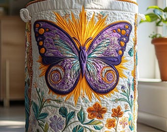 Kosz na pranie z motywem motyli, pikowany, kolorowy pojemnik do przechowywania, prezent dla miłośników motyli