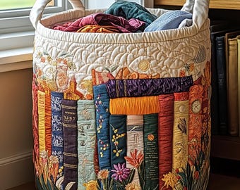 Kosz na pranie pikowany Book Garden, pojemnik do przechowywania książek literackich, prezent dla miłośników książek