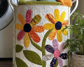 Daisy Dreams Quilted Laundry Basket, Floral Butterfly Clothes Hamper, Nature Storage Bin Decor