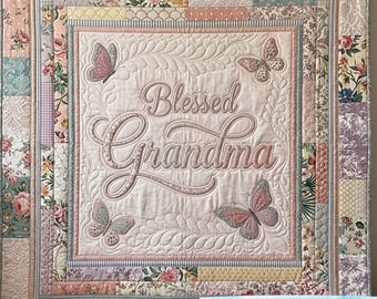 Personalized Blessed Grandma Quilt Blanket, Butterfly Floral Patchwork Blanket, Grandmother Gift