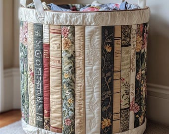 Vintage Bloom Quilted Laundry Basket, Floral Clothes Hamper, Gift For Flower Lovers