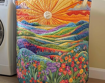 Pikowany kosz na pranie Sunset Hills, żywy kwiatowy pojemnik do przechowywania, prezent dla miłośników natury