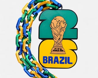 Brazil Soccer Hyper Chain Necklace | 3D Printed Statement Chain | Football Fan Jewelry | Game Day Outfit | Brazil Fan Gift