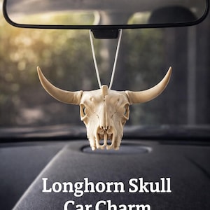 Longhorn Skull Car Charm – Multiple Colors, Black/White Elastic