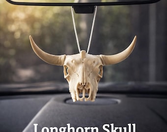 Longhorn Skull Car Charm – Multiple Colors, Black/White Elastic