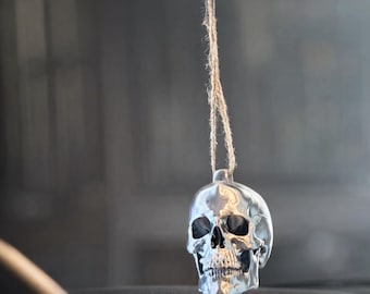 Skull Rearview Mirror Ornament | Gothic Burlap Car Charm Accessory