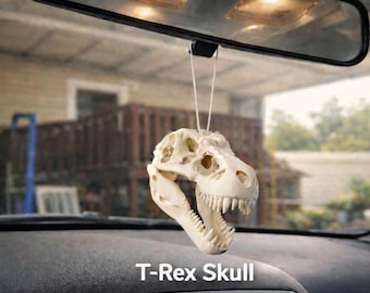 T-Rex Skull Car Charm – Realistic Dinosaur Fossil Rear View Mirror Hanging Accessory