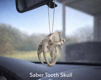 Saber Tooth Skull Car Charm with Elastic Band Ready To Hang!