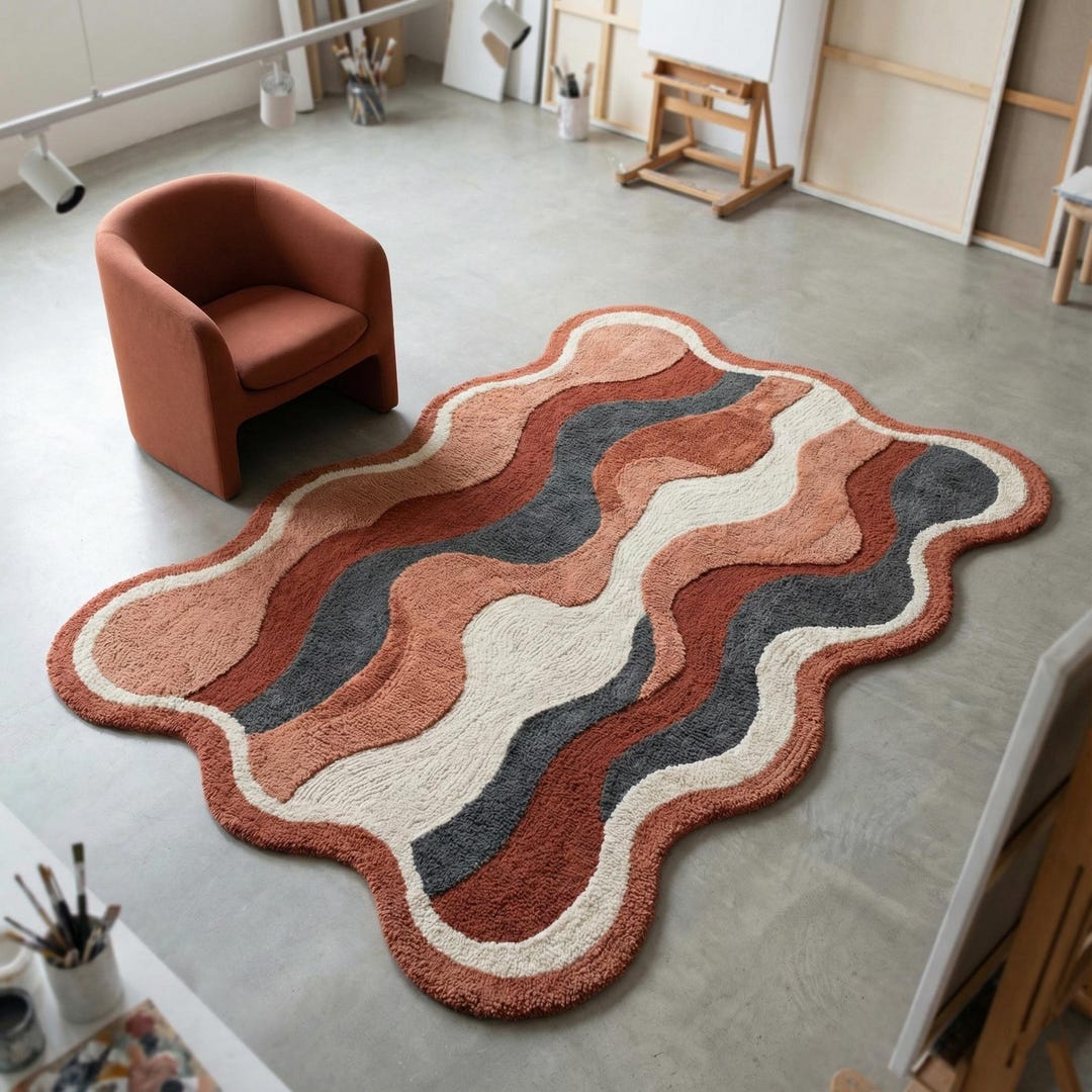 Wavy Long Rug Abstract Wavy Area Rug Modern Boho Tufted Carpet Living Room Bedroom ...