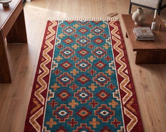 Hand Knotted Rug | Southwestern Tribal Style | Wool | Living Room | Custom Size | Handmade Home Decor