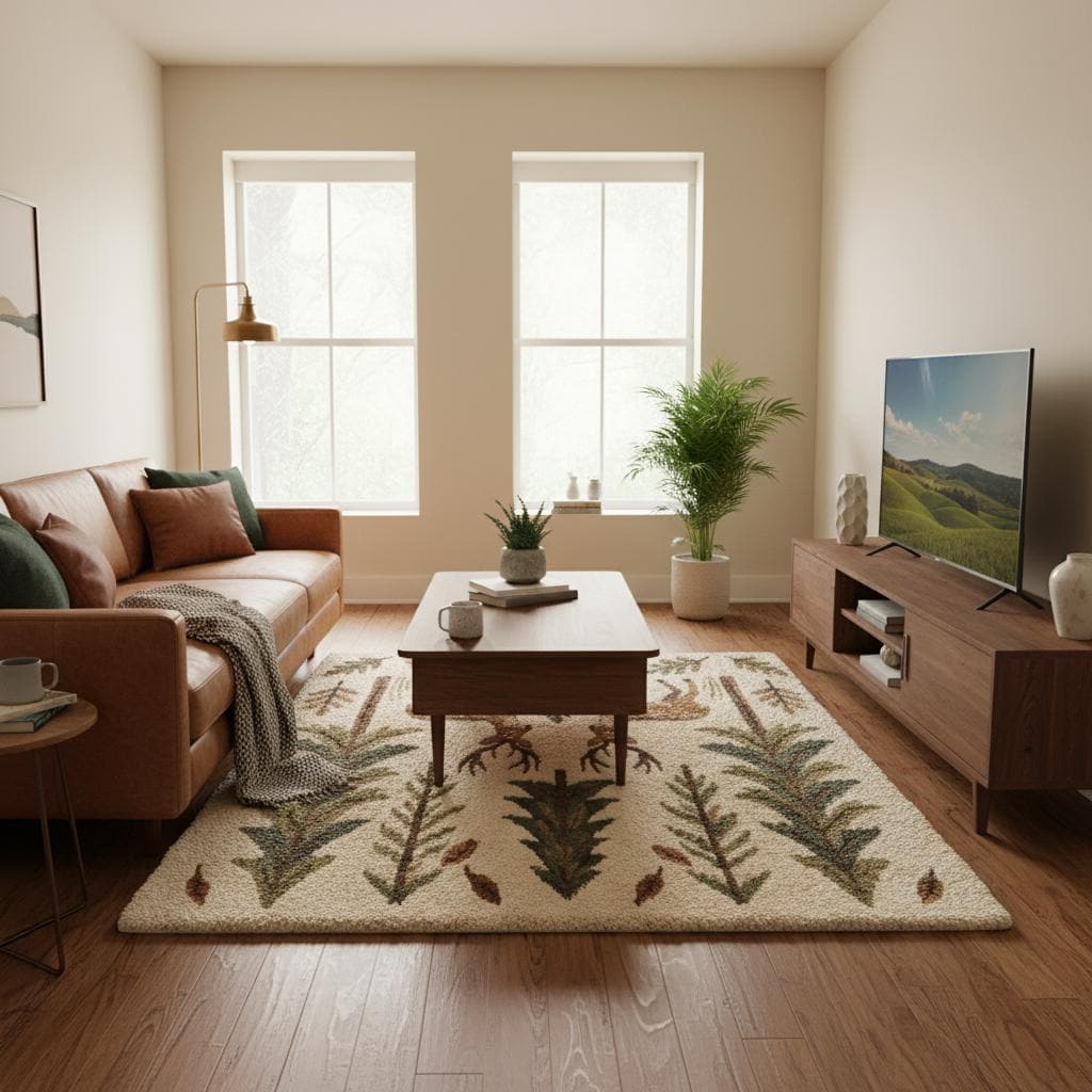 Rustic Cabin Deer Area Rug Forest Lodge Woodland Nature Living Room ...