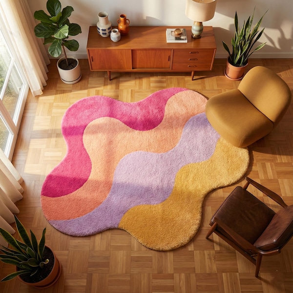 Retro Pastel Blob Rug - Soft Tufted Abstract Area Carpet