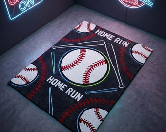 Hand Tufted Baseball Rug | Sports Neon Style | Wool | Kids Room | 8x10 Custom