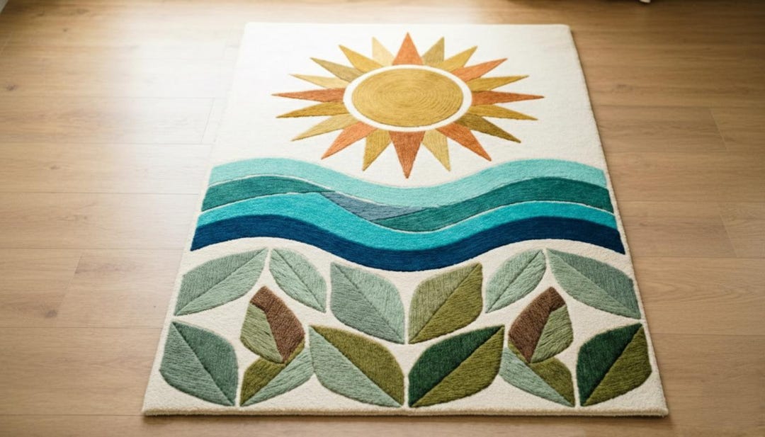 Sunshine Rug Boho Sun Wave Wool Rug Handmade Tufted Nature Inspired Area Carpet ...