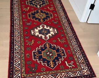 Hand Knotted Runner Rug Tribal Geometric Wool Hallway Living Room Custom Size Area Decor
