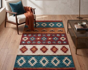 Handmade Hand Knotted Rug | Southwestern Tribal Style | Wool | Living Room | Area Rug | Custom Size