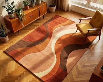 Handwoven Wool Area Rug, Modern Abstract Earth Tones