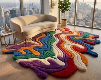 Handmade Irregular Rug Tufted Wool Carpet Modern Abstract Area Rug Custom Sizes