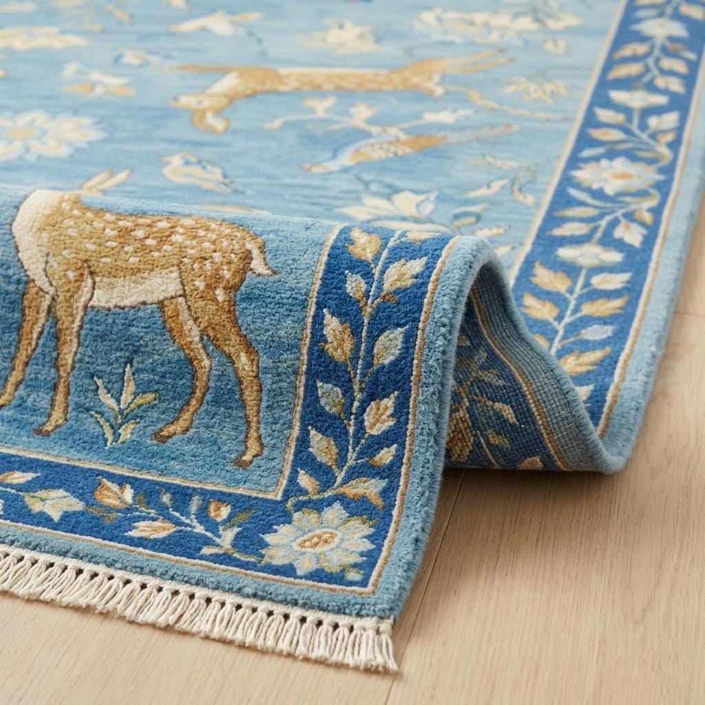Hand Knotted Deer Rug | Oushak Style Wool Living Room 8x10 Custom Size ...