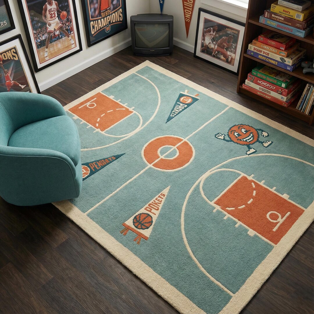 Basketball Court Rug | Kids Room | Hand Tufted Wool Area Rug| Gift for ...