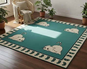 Playful Cat Design Green Carpet – Soft & Cozy Area Rug (Custom Size Available)