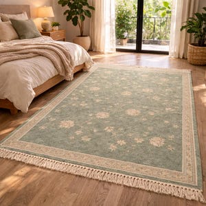 Alfombra Oushak anudada a mano, de lana con estampado floral, para dormitorio, 8x10 pies (tamaño personalizado).