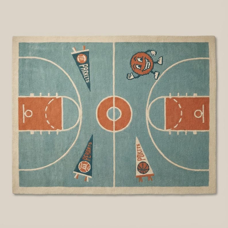 Basketball Court Rug | Kids Room | Hand Tufted Wool Area Rug| Gift for ...