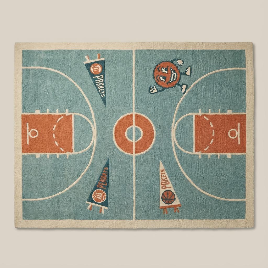 Basketball Court Rug | Kids Room | Hand Tufted Wool Area Rug| Gift for ...