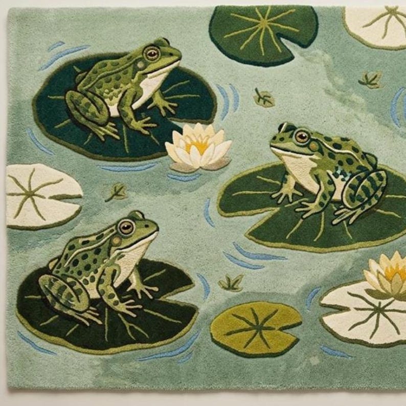 Frog Rug Tufted Frog Lily Pad Hand Tufted Rug | Cottagecore Wool | Kids Room 8x10 ...