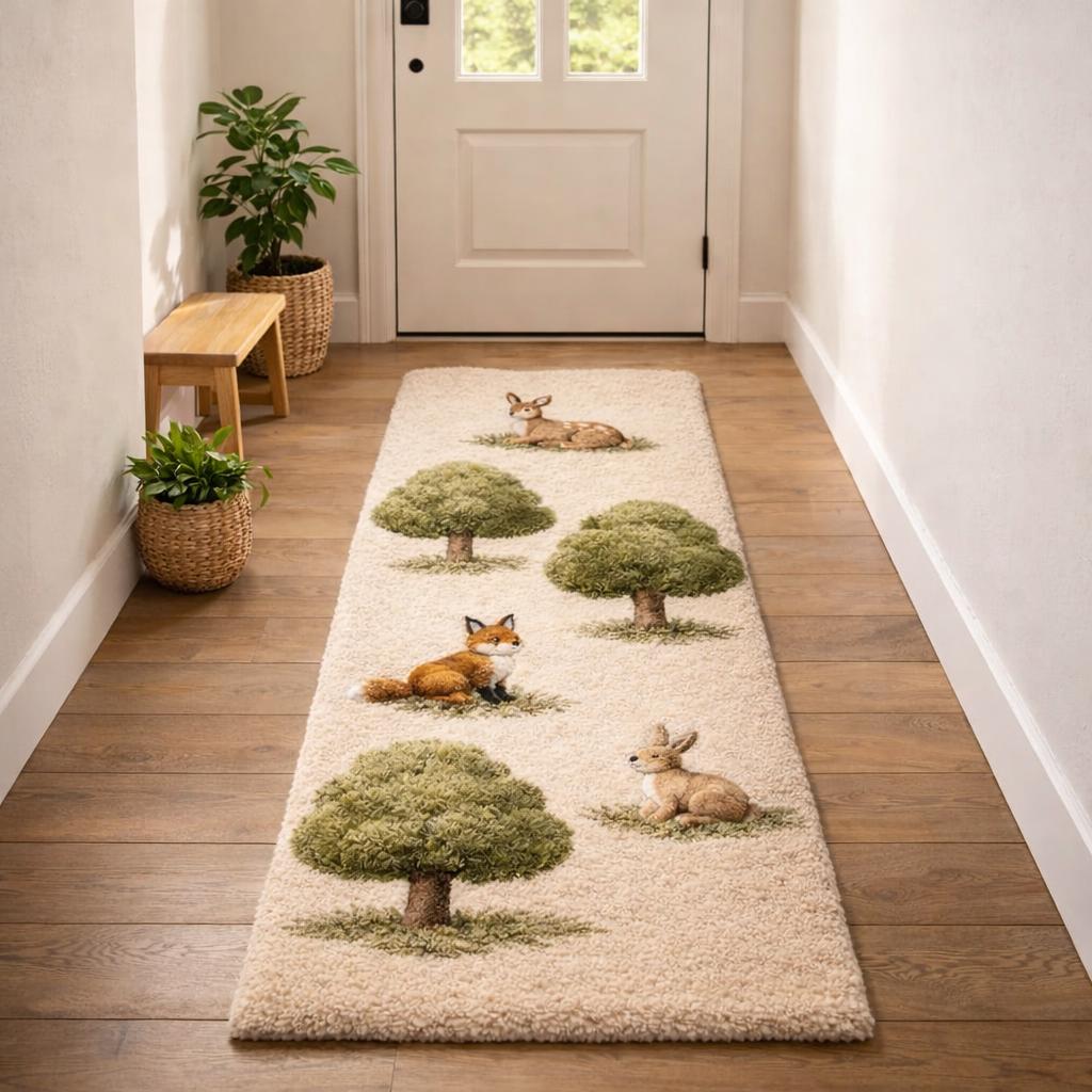 Forest Animals Runner Rug With Fox Rabbit and Trees for Kids Room ...