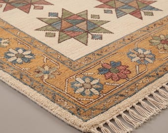 Vintage Geometric Rug | Tribal Style | Hand Knotted Wool | Living Room | Bedroom | Heirloom | Custom Size