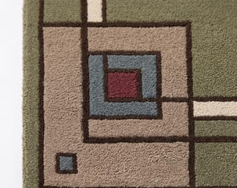 Hand Knotted Rug | Geometric Wool Living Room Area Rug Custom Size Modern Artisan Decor Handmade