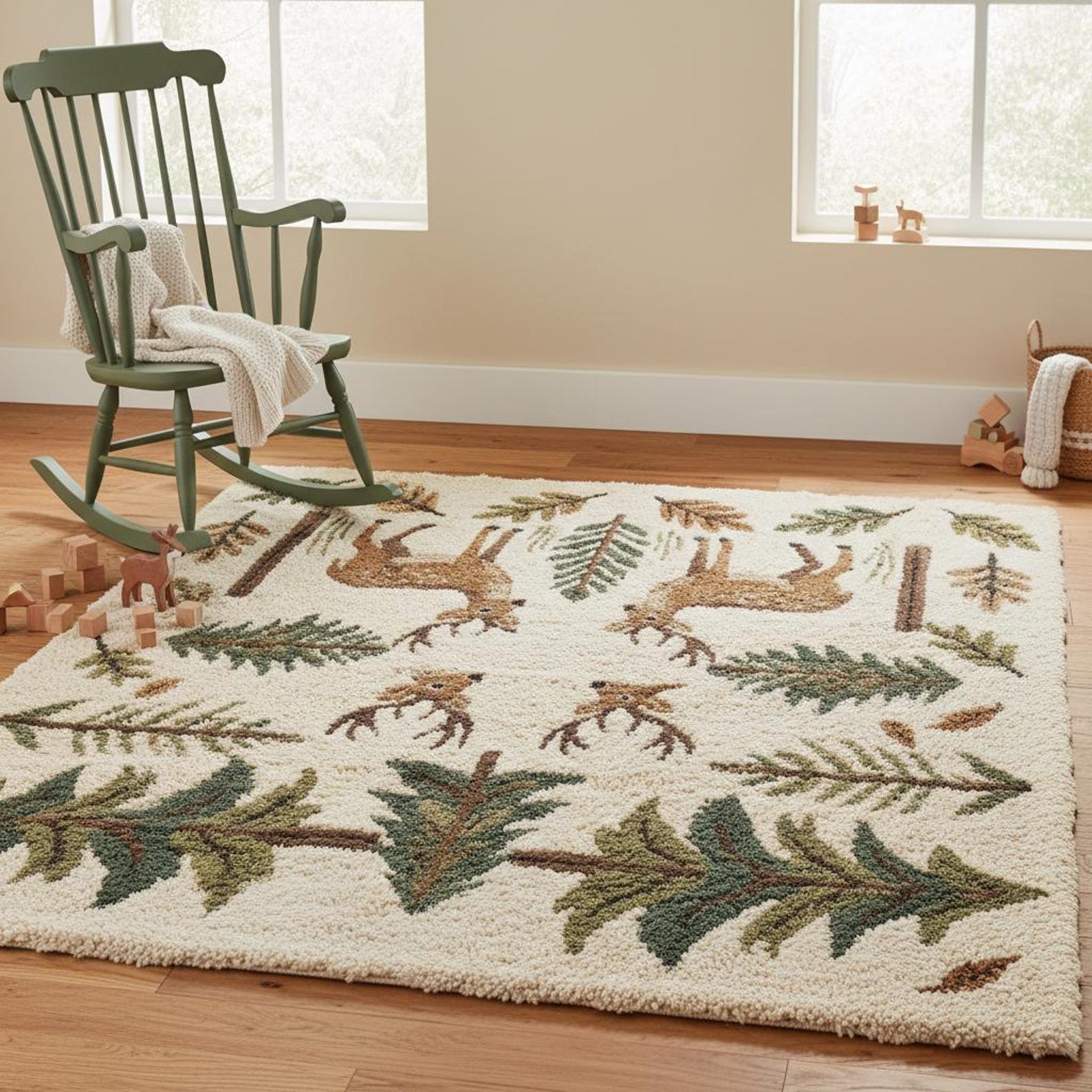 Rustic Cabin Deer Area Rug Forest Lodge Woodland Lamp Nature Living ...