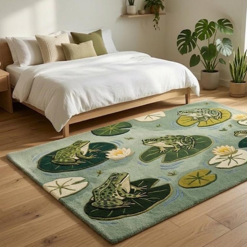 Frog Rug Tufted Frog Lily Pad Hand Tufted Rug | Cottagecore Wool | Kids Room 8x10 ...