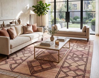 Hand Knotted Rug | Geometric Boho | Wool | Living Room | Area Rug | Custom Size Home Decor