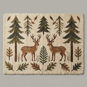 Rustic Cabin Deer Area Rug Forest Lodge Woodland Lamp Nature Living ...