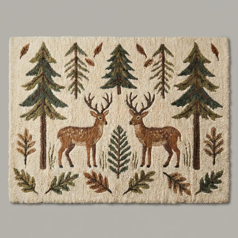 Rustic Cabin Deer Area Rug Forest Lodge Woodland Lamp Nature Living ...
