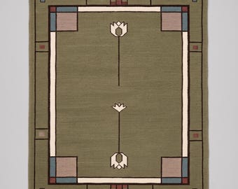Hand Knotted Rug | Prairie Style | Wool | Living Room | Custom Size | Artisan Handmade Decor