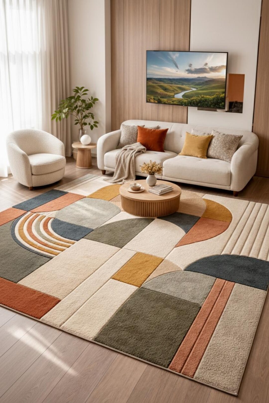 Modern Abstract Geometric Wool Area Rug Hand Tufted Carpet Soft ...